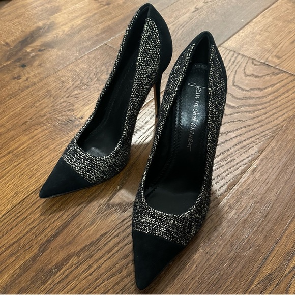 Jean Michel Cazabat high heels 39.5 pointed toe Elda black suede tweed pump - Picture 1 of 9